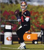  ??  ?? QB Nick Mullens acknowledg­es the changes required recently have been smooth, thanks to Kyle Shanahan.