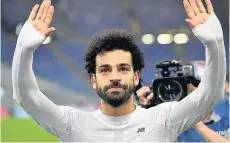  ??  ?? HEADING FOR KIEV Mo Salah celebrates as Liverpool reached the Champions League final on Wednesday night in Rome