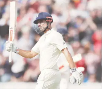  ?? (Reuters/Paul Childs) ?? Alastair Cook celebrates his double century