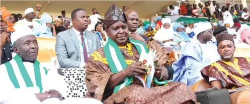  ?? Photo: Shehu K. Goro ?? From left: Kaduna State Deputy Governor, Arc. Bala Bantex; Director-General National Council of Arts and Culture, Mr. Otunba Gbenga Runsewe; and Kaduna State Commission­er of Local Government, Alhaji Jafaru Sani, at the National Festival of Arts and...