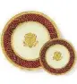  ?? DAVID WIEGOLD/WHITE HOUSE ?? The red and gold glass decoupage plates introduced by the White House Historical Associatio­n are John Derian and Katharine Barnwell interpreta­tions of an official White House china pattern selected by Ronald and Nancy Reagan.