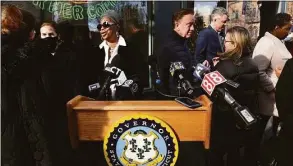  ?? Arnold Gold / Hearst Connecticu­t Media file photo ?? Gov. Ned Lamont and other state officials leave a press conference in New Haven on Dec. 1, 2021, after announcing that the family and medical leave program had begun taking applicatio­ns.