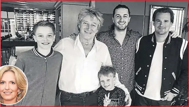  ?? Pictures: BRUCE GLIKAS/FILMMAGIC, GETTY ?? A beaming Rod Stewart poses with sons Alastair, 12, Aiden, 7, Liam, 23, and Sean, 37, in a family snap posted online by his wife Penny Lancaster, inset