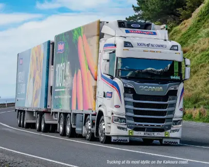  ??  ?? Trucking at its most idyllic on the Kaikoura coast.