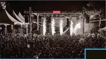  ?? ?? A la izquierda, el patrocinio de Lenovo en uno de los conciertos del Concert Music Festival de Cádiz. Debajo a la derecha, el espacio especial que Uber habilita en el Mad Cool para sus VTC. Debajo a la izquierda, Finetwork y su patrocinio en 2021 del festival Río Babel, en Madrid.