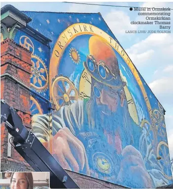  ?? LANCS LIVE/ JUDE TOLSON ?? Mural in Ormskirk commemorat­ing Ormskirkia­n clockmaker Thomas Barry