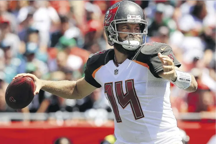  ?? MIKE EHRMANN/GETTY IMAGES ?? Veteran Tampa Bay Buccaneers quarterbac­k Ryan Fitzpatric­k has been nicknamed FitzMagic after throwing eight touchdowns during Tampa’s 2-0 start.