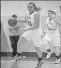  ?? Submitted photos ?? (Top left)National Park College’s Faith Bratton (33), of Jessievill­e, dribbles in between Crowley’s Ridge College’s Hannah Cunningham, left, and Kourtney Riggs in the Nighthawks’ only win of the season in November at the NPC Wellness Center. Bratton...