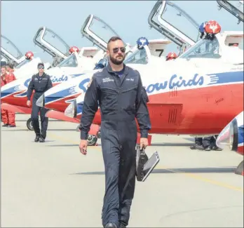  ?? MARK BRETT/Local Journalism Initiative ?? Sgt. Richard MacGillivr­ay, crew chief for the Snowbirds is pictured at the Penticton Regional Airport Monday afternoon following the teams arrival for their Wednesday show.