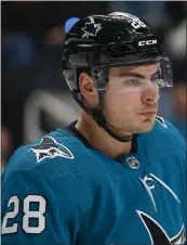  ?? NHAT V. MEYER — BAY AREA NEWS GROUP ?? Timo Meier is questionab­le for the Sharks tonight as he deals with an upper-body injury he suffered Saturday.