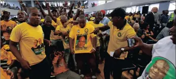  ??  ?? ANC supporters sing during the Ahmed Kathrada memorial service at Sastri College last month.