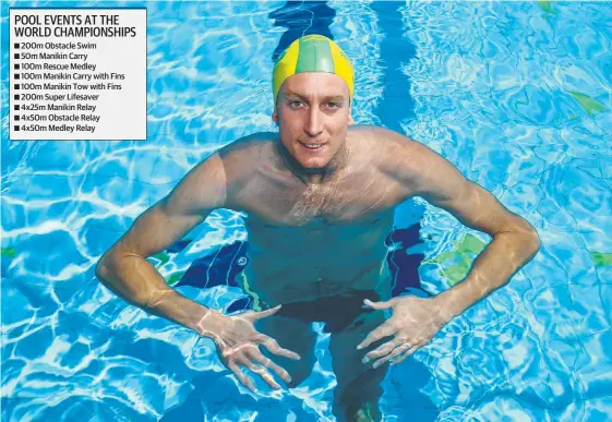  ?? Picture: DAVID CLARK ?? Currumbin’s Matt Davis, 22, is competing in nine pool events at the world championsh­ips in Adelaide.