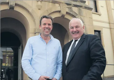  ?? Picture: LOTTE REITER ?? WORLD-LEADING RESEARCH: Minister for Education Dan Tehan with Stawell Mayor Kevin Erwin. MP Tehan announced three separate funds for Northern Grampians Shire, including $5-million for Stawell Undergroun­d Physics Laboratory.