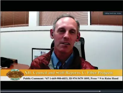  ?? SCREENSHOT OF WEDNESDAY’S MEETING — THE TIMES-STANDARD ?? Arcata community developmen­t director David Loya on Wednesday reported to council on the city’s new business loan program aimed at helping local businesses retain employees amid the coronaviru­s pandemic.