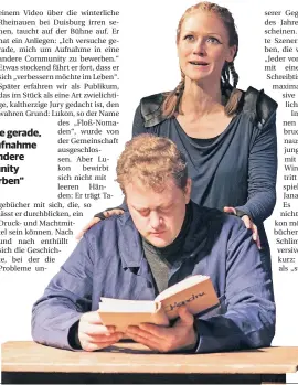  ?? FOTO: ANDRÉ SYMANN ?? Der „Floß-Nomade“(Max Strestik) besitzt brisante Tagebücher. Winema (Jana Reiß) will was von ihm: Szene aus „2047 oder Am Anfang aller Tage“.