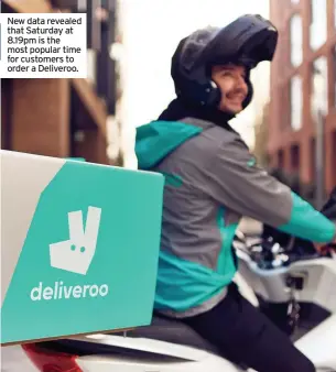  ??  ?? New data revealed that Saturday at 8.19pm is the most popular time for customers to order a Deliveroo.