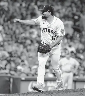  ?? Karen Warren/Staff photograph­er ?? Astros righthande­r José Urquidy had his fourth consecutiv­e quality start, allowing one run on two hits with eight strikeouts and three walks in six innings. Urquidy impoved to 7-3.