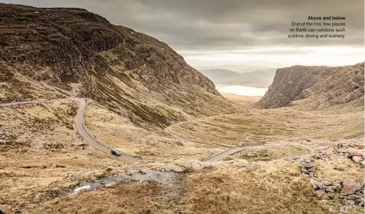  ??  ?? Above and below End of the line; few places on Earth can combine such sublime driving and scenery.