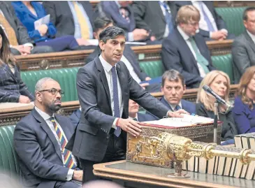  ?? REUTERS BLOOMBERG ?? British Prime Minister Rishi Sunak speaks at the House of Commons in London on Monday.