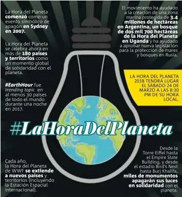  ??  ?? Aprenda más sobre la Hora del Planeta en: www.earthhour.org