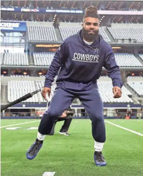  ?? KEVIN JAIRAJ/USA TODAY SPORTS ?? Cowboys running back Ezekiel Elliott expressed his support for the Cowboys’ drafting of OL Tyler Smith in the first round.