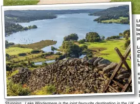  ??  ?? Stunning...Lake Windermere is the joint favourite destinatio­n in the UK