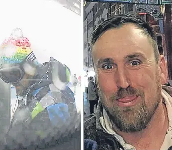  ?? Pictures: PA/AP. ?? From left: photos of John Bromell, a skier who has gone missing after reports of “terrible weather” in the Alps; tourists wait in line at the heliport of Air Zermatt for a flight into the valley to Raron, the only way out of the Swiss town at the foot...
