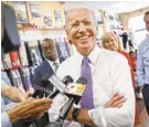  ?? JOHN MINCHILLO/AP ?? Former Vice President Joe Biden speaks to the news media during a campaign stop Friday in Cincinnati. He is scheduled to speak in Baltimore tonight.