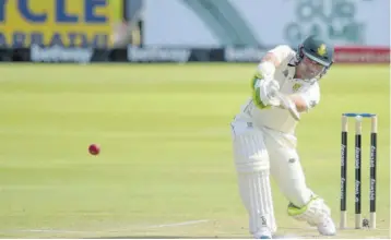  ?? (Photo: AFP) ?? South Africa’s Dean Elgar plays a shot during the second day of the first Test cricket match between South Africa and Sri Lanka at Supersport Park in Centurion on Sunday.