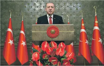  ?? AP ?? President Recep Tayyip Erdogan, delivers a speech at the parliament in Ankara on Friday. Turkey this week switched to a presidenti­al system that concentrat­es powers with the president