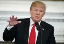  ?? EVAN VUCCI — THE ASSOCIATED PRESS ?? President Donald Trump speaks during a meeting with the members of the National Governors Associatio­n in the State Dining Room of the White House, Monday in Washington.