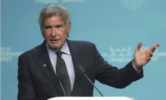  ?? AP ?? MAKING WAVES: Harrison Ford called out President Trump and others who ‘deny or denigrate science’ at the World Government Summit in Dubai on Tuesday,