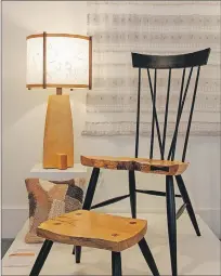  ??  ?? On show at the Craft Council Gallery until Oct. 1 is “The Crafted Home,” an exhibition of contempora­ry home furnishing­s and accessorie­s. Shown here are David Goodyear’s “Live-edge Modern Windsor Chair and Foot Stool,” and “Nakashima Inspired Lamps,”...