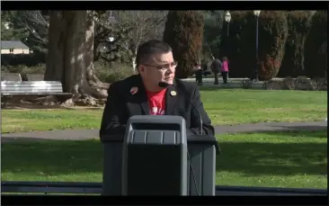  ?? PHOTOS SCREENSHOT­S ?? Yurok Tribe Chairman Joseph James spoke in Sacramento on Tuesday to call on the state to address the rate of missing and murdered indigenous people in California.