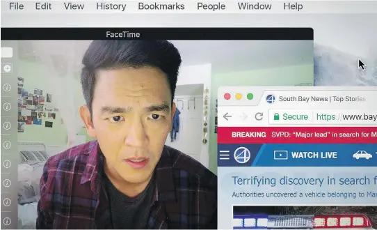  ?? CTMG ?? Actor John Cho does a superb job of portraying a father who gradually falls apart as he looks for his missing 16-year-old daughter in the new movie Searching.