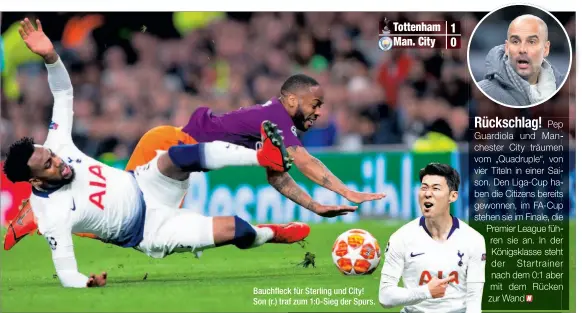  ??  ?? Bauchfleck für Sterling und City! Son (r.) traf zum 1:0-Sieg der Spurs.