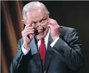  ?? BRENDAN SMIALOWSKI / AFP / GETTY IMAGES ?? U.S. Attorney General Jeff Sessions on Friday condemned the “staggering number” of leaks emanating from President Donald Trump’s administra­tion, and vowed to crackdown on those revealing classified or sensitive national security informatio­n.