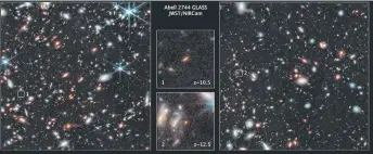  ?? — AFP photo ?? A handout image shows two of the farthest galaxies seen to date of the outer regions of the giant galaxy cluster Abell 2744.
