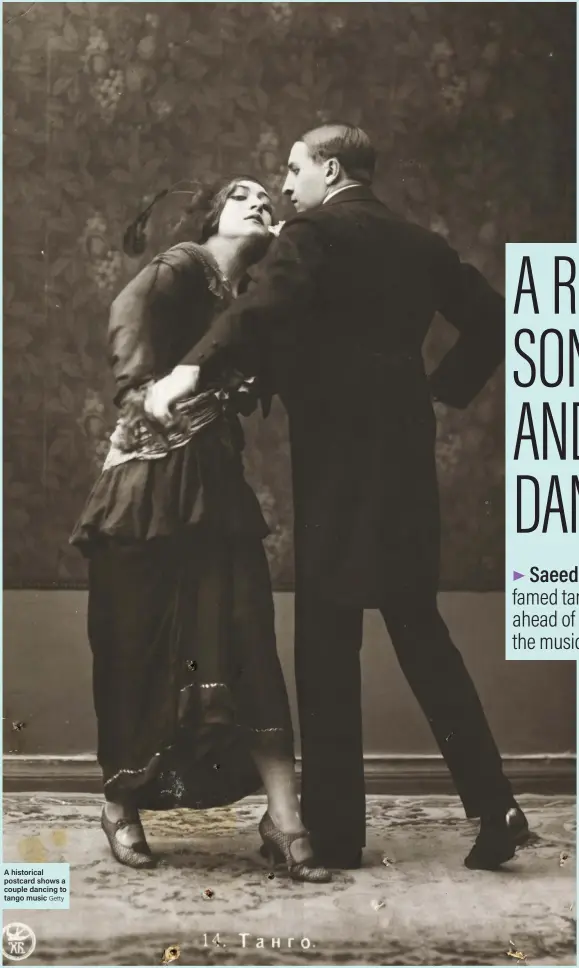  ?? Getty ?? A historical postcard shows a couple dancing to tango music