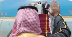  ?? AFP / SAUDI ROYAL PALACE / BANDAR AL- JALOUD ?? President Donald Trump and First Lady Melania Trump board Air Force One before leaving Riyadh for Israel.