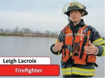  ?? DAVE JOHNSON TORSTAR ?? Welland Fire and Emergency Services firefighte­r Leigh Lacroix talks about ice safety in a video released by the fire prevention division on Facebook Saturday morning.