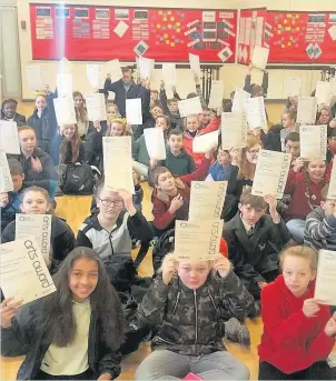  ??  ?? Students at Charnwood College with their Arts Award.