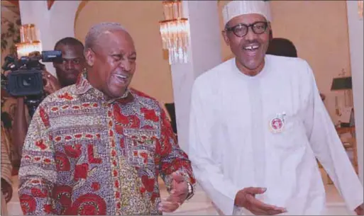  ??  ?? Buhari with former former Ghanaian President John Dramani Mahama at the State House