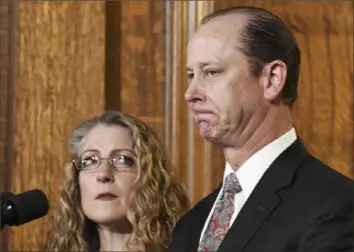  ?? Marc Levy/Associated Press ?? Evelyn and Jim Piazza attend a news conference about their son, Timothy, and anti-hazing legislatio­n in 2018 in Harrisburg.