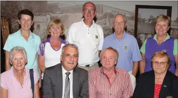  ??  ?? The mixed competitio­n sponsored by Counter Ireland presentati­on at Enniscorth­y on Sunday. Back (from left): Trish Cullen, Joy Conville, John Cullen, John Conville, Maeve McCauley. Front (from left): Mag Crotty (gross), John O’Dwyer (sponsor), Tommy...