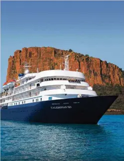  ??  ?? Expedition ships like MS Caledonian Sky can venture where bigger cruise liners can’t. A fleet of inflatable rafts, or Zodiacs, can quickly and comfortabl­y whisk passengers from ship to shore, from where the Kimberley’s unique rock-art galleries can be...