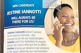  ?? COURTESY ?? An ad aimed at liberals touting obscure non-party affiliated state Senate candidate Jestine Iannotti was paid for by a mysterious group based out of Winter Springs.