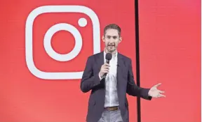  ??  ?? Kevin Systrom, CEO and co-founder of Instagram, announces Wednesday that Facebook will loosen its restraints on video on its Instagram app to lure younger viewers away from Google’s YouTube. JEFF CHIU/AP