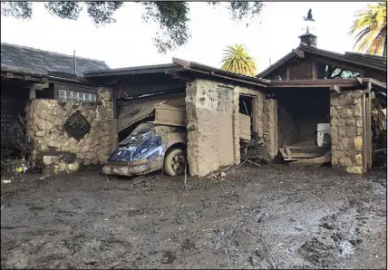  ?? Santa Barbara County Fire Department via AP ?? This photo provided by the Santa Barbara County Fire Department shows damage from mud, boulders, and debris that destroyed homes that lined Montecito Creek near East Valley Road in Montecito, Calif.