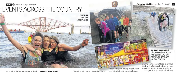  ??  ?? DIVE IN IN THE RUNNING Clockwise from above left, Subrun, Aonach Mor Uphill Race and Irn-Bru Carnival